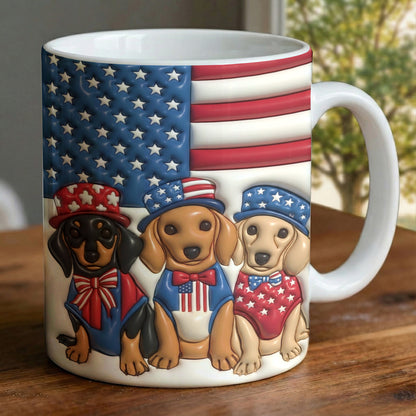 Lorva Flat Print Mug Cute Dachshunds With American Flag