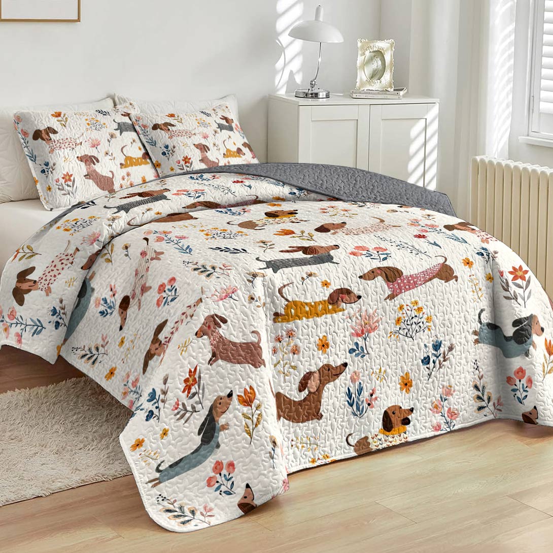 Dachshund Lorva All Season Quilt 3-Piece Set Happy Field Flowers