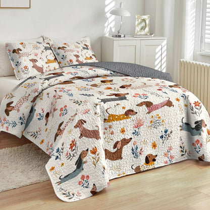 Dachshund Lorva All Season Quilt 3-Piece Set Happy Field Flowers