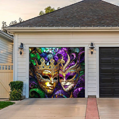 Lorva Mardi Gras Garage Door Banner Decoration King & Queen