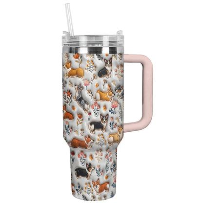 Lorva Corgi Tumbler Happy Field Flowers