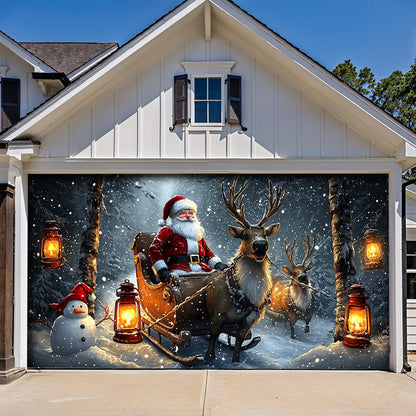 Lorva Christmas Garage Door Banner Decoration Santa and Friends Winter Ride