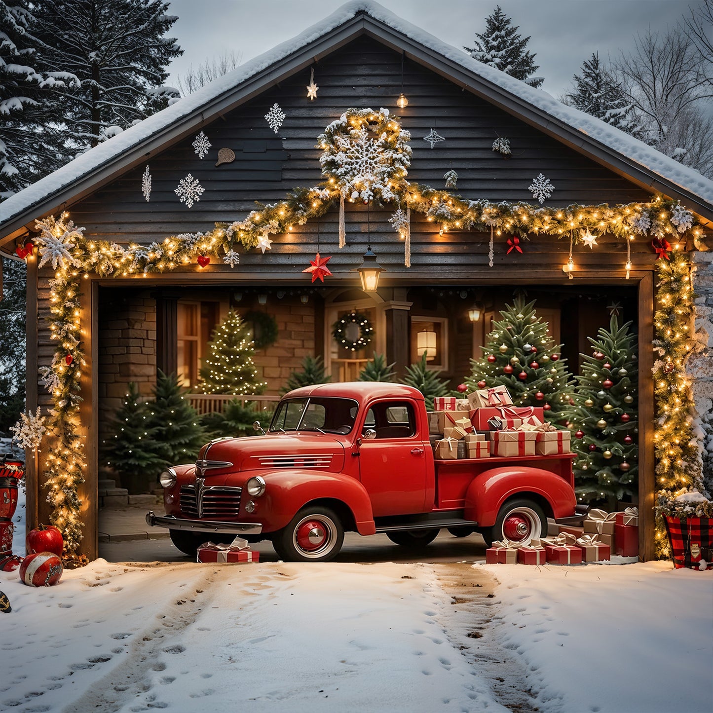 Lorva Christmas Garage Door Banner Decoration Truck Delight