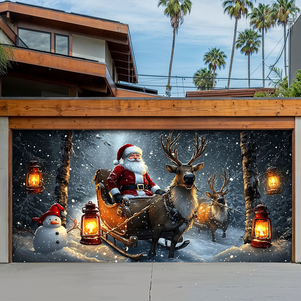 Lorva Christmas Garage Door Banner Decoration Santa and Friends Winter Ride