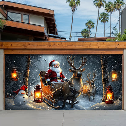 Lorva Christmas Garage Door Banner Decoration Santa and Friends Winter Ride