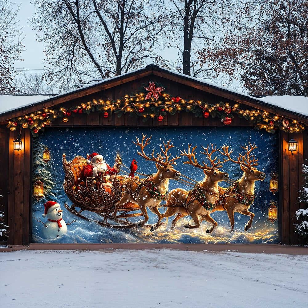 Lorva Christmas Garage Door Banner Decoration Santa’s Snowy Sleigh Adventure