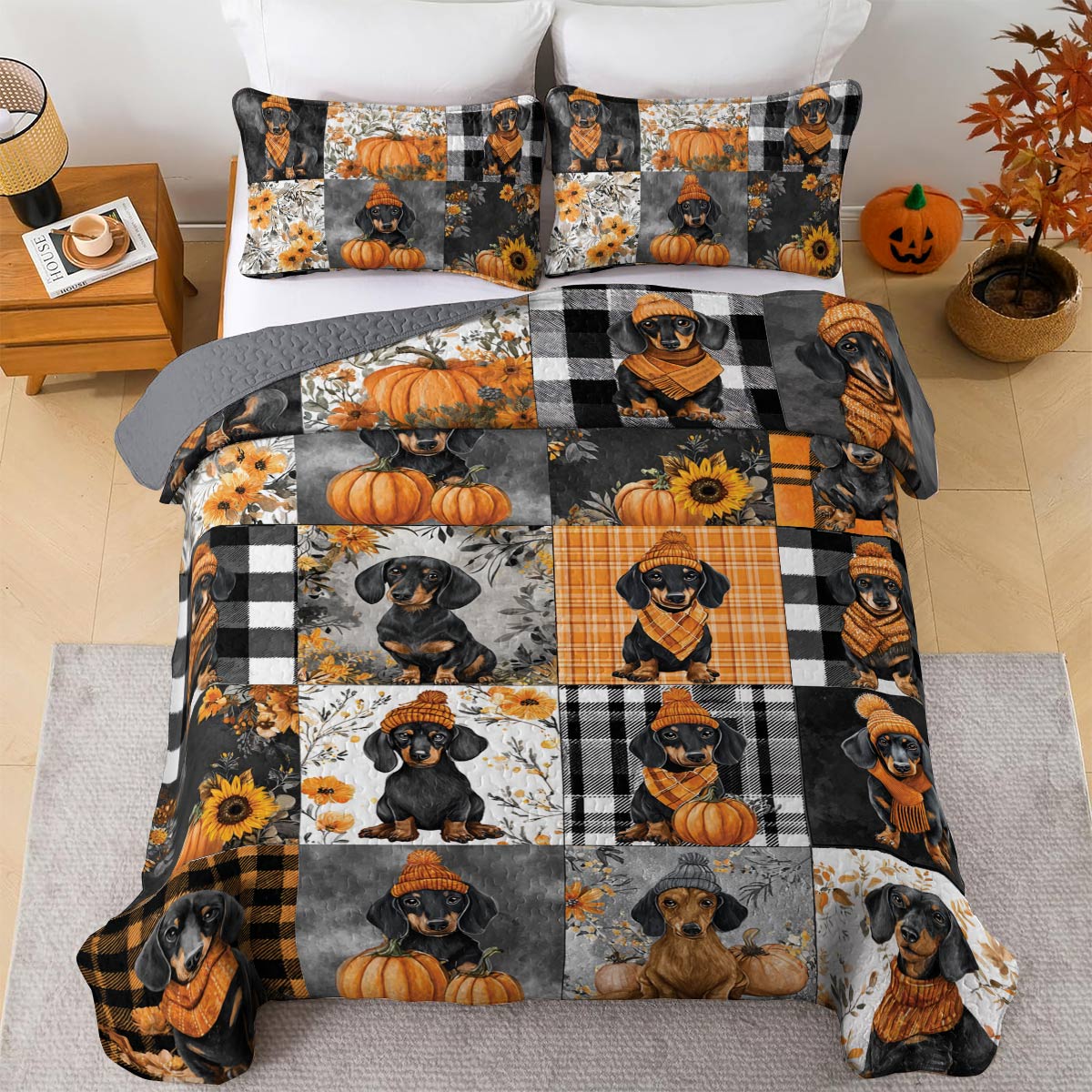 Lorva All Season Quilt 3-Piece Set Golden Autumn Dachshund