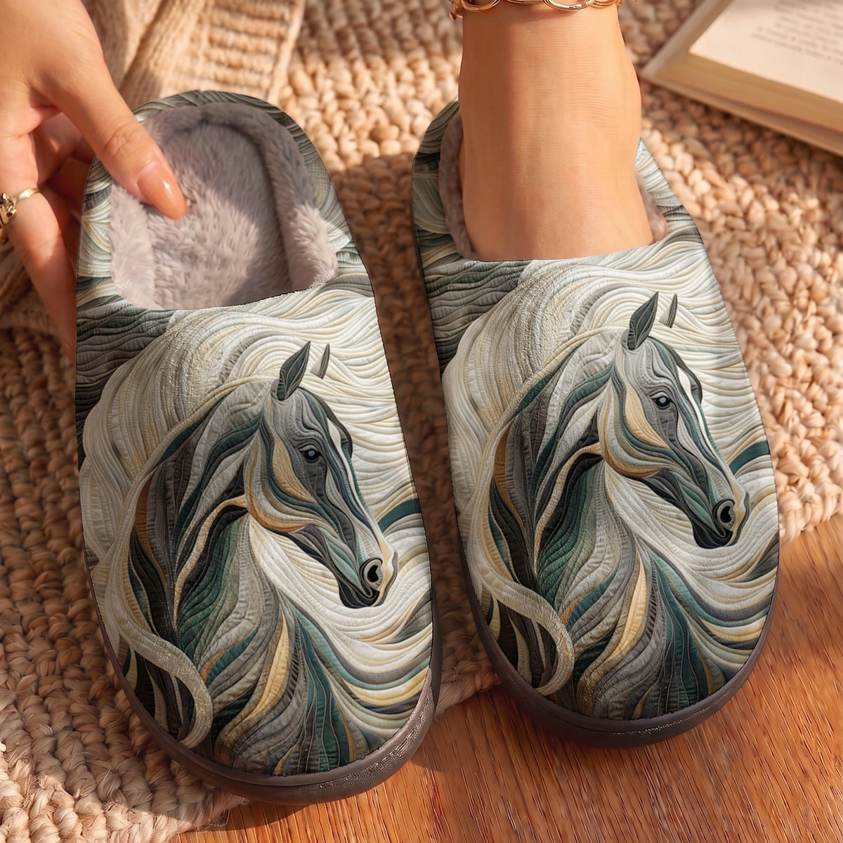 Lorva Horse Fleece Lined Slippers Graceful