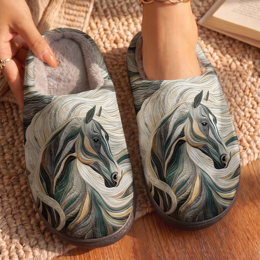 Lorva Horse Fleece Lined Slippers Graceful