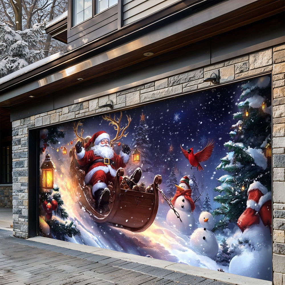 Lorva Christmas Garage Door Banner Decoration Christmas Eve Sleigh Ride
