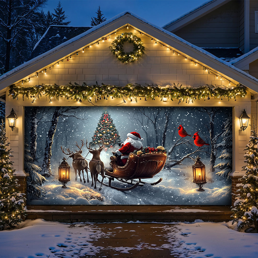 Lorva Christmas Garage Door Banner Decoration Christmas Night In The Forest