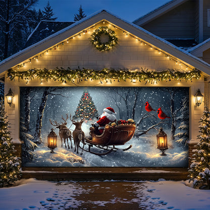 Lorva Christmas Garage Door Banner Decoration Christmas Night In The Forest