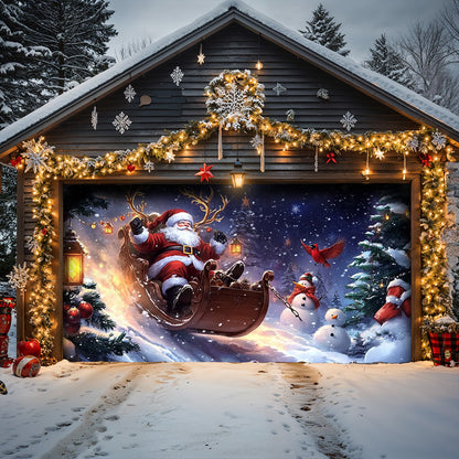 Lorva Christmas Garage Door Banner Decoration Christmas Eve Sleigh Ride