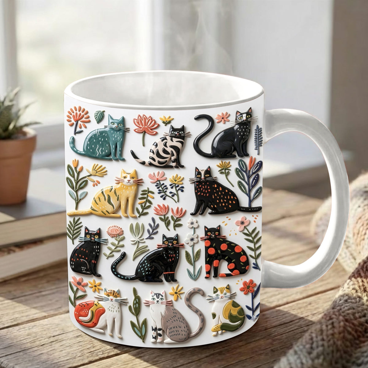 Lorva Flat Print Mug Botanical Cats