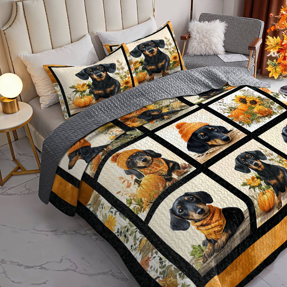 Lorva All Season Quilt 3-Piece Set Autumn Doxie Dreams