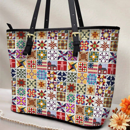 Lorva Leather Tote Bag Beautiful Quilt Block Symphony