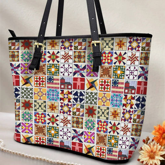 Lorva Leather Tote Bag Beautiful Quilt Block Symphony
