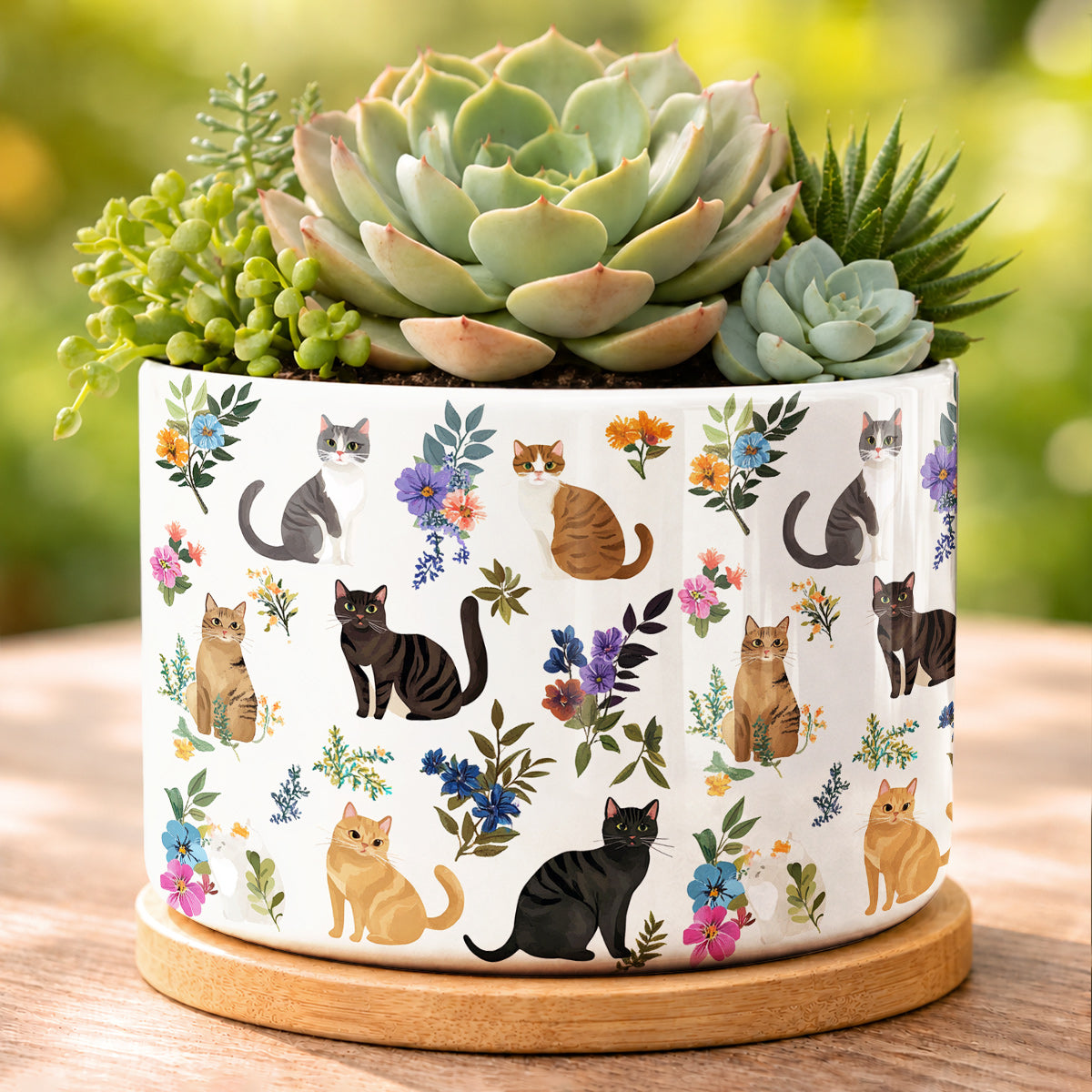 Lorva Ceramic Plant Pot Cute Floral Cats