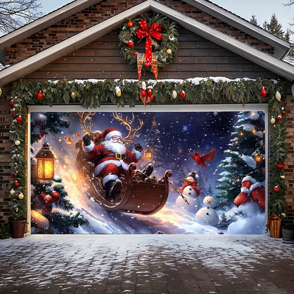 Lorva Christmas Garage Door Banner Decoration Christmas Eve Sleigh Ride