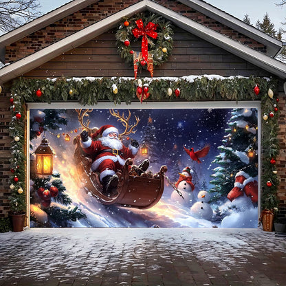 Lorva Christmas Garage Door Banner Decoration Christmas Eve Sleigh Ride