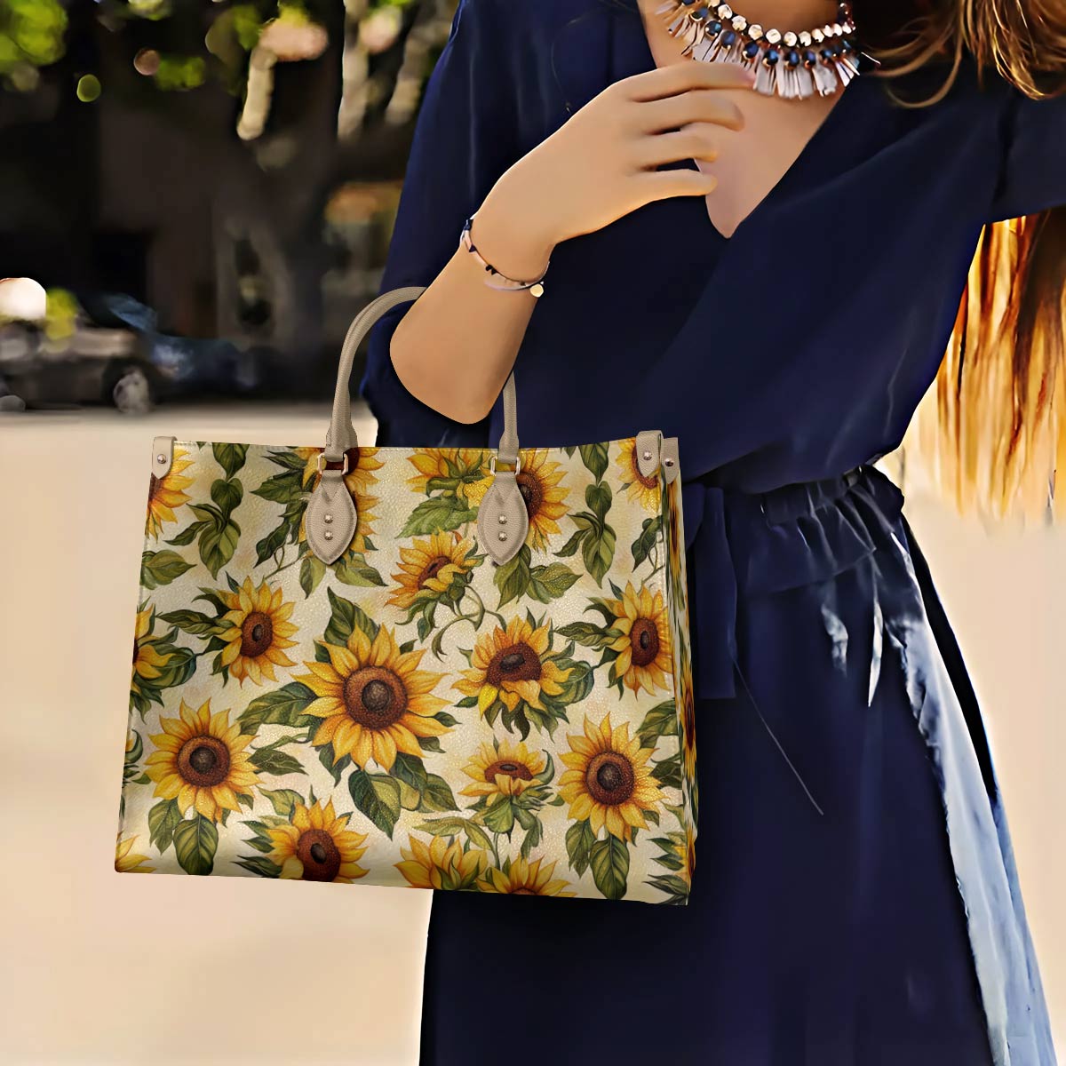 Lorva Leather Bag Happy Sunflowers