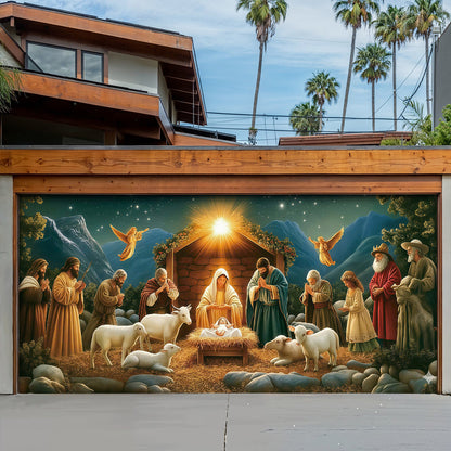 Lorva Christmas Garage Door Banner Decoration The Nativity Scene