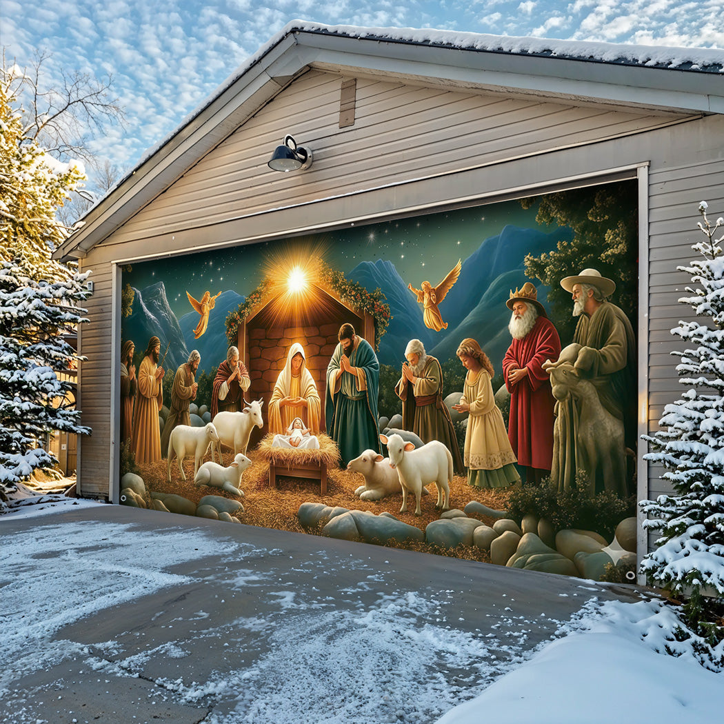 Lorva Christmas Garage Door Banner Decoration The Nativity Scene