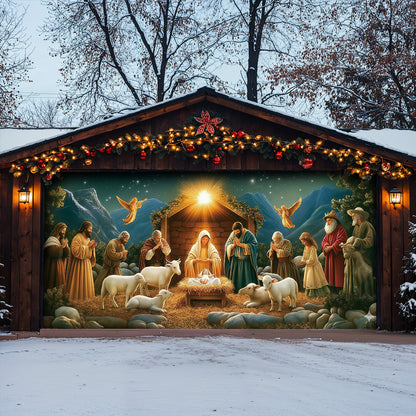 Lorva Christmas Garage Door Banner Decoration The Nativity Scene