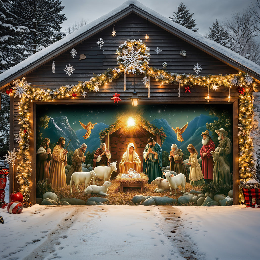 Lorva Christmas Garage Door Banner Decoration The Nativity Scene