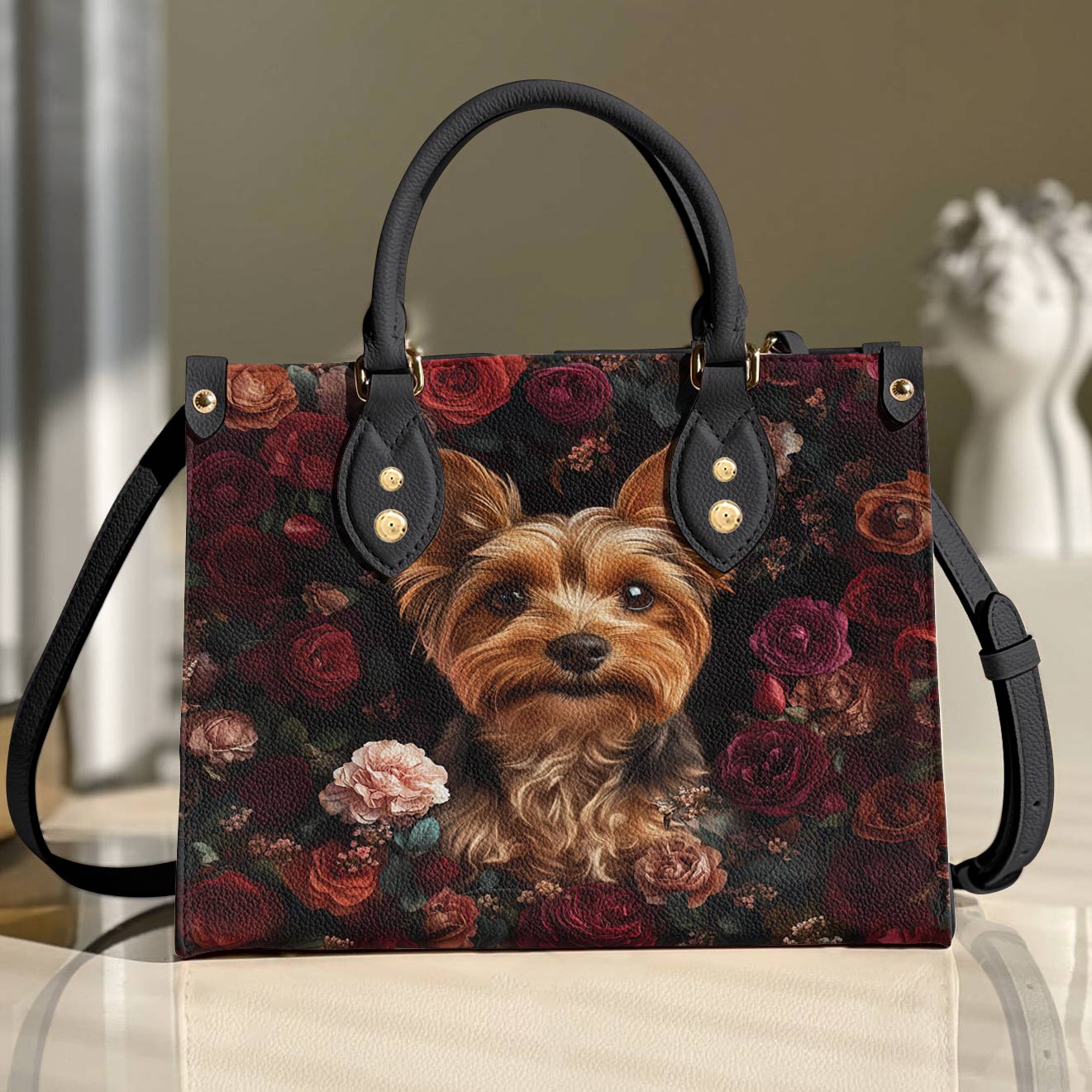 Lorva Yorkie Leather Bag Rosey Yorkie Charm
