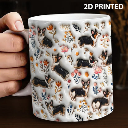 Lorva Corgi Flat Print Mug Joyful Field Flowers