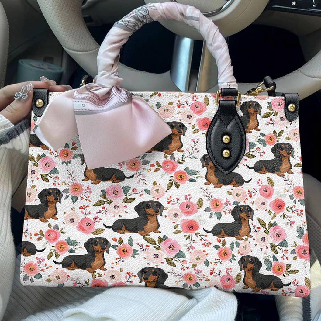 Lorva Leather Bag Charming Floral Dachshund