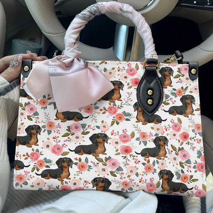 Lorva Leather Bag Charming Floral Dachshund