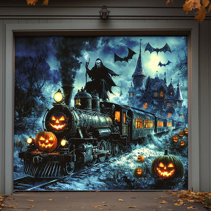Lorva Halloween Garage Door Banner Decoration Grim Reaper Haunted Train