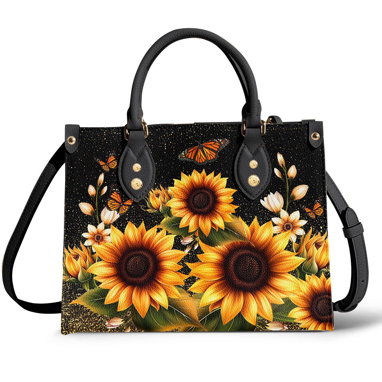 Lorva Leather Bag Golden Sunflower with Monarch Charm
