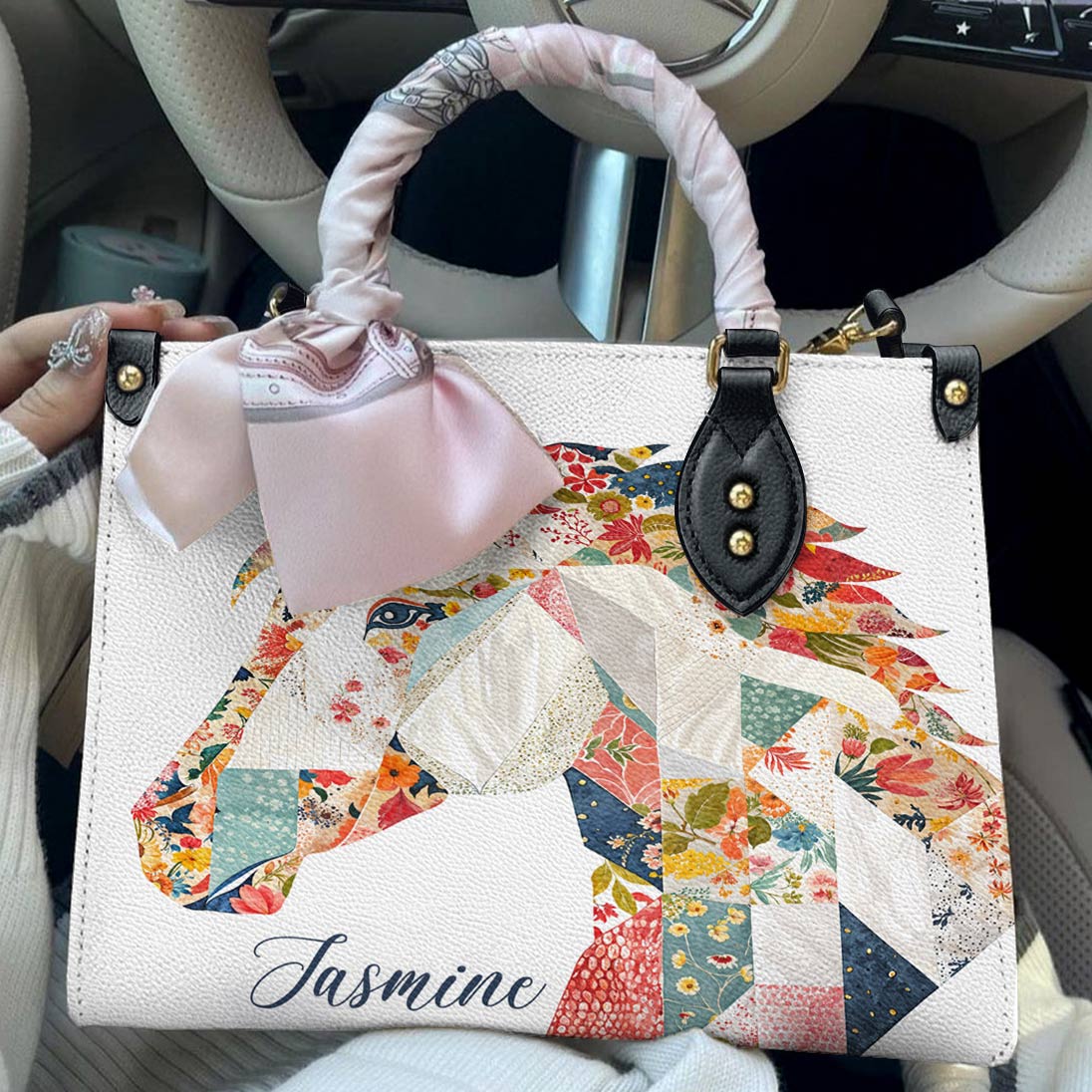 Lorva Personalized Horse Leather Bag Charming Floral Horse