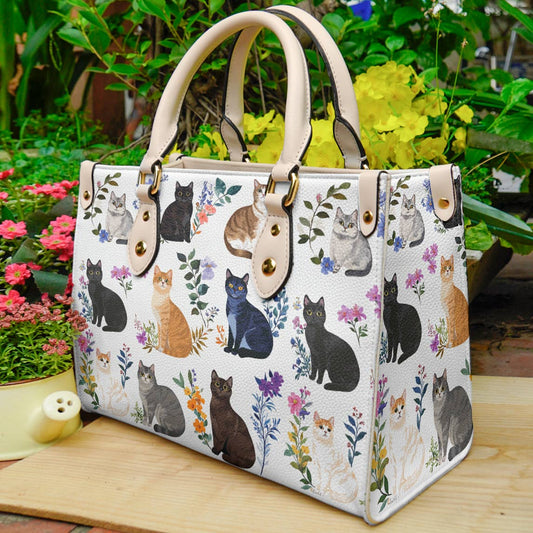 Lorva Cat Leather Bag Botanical Cats