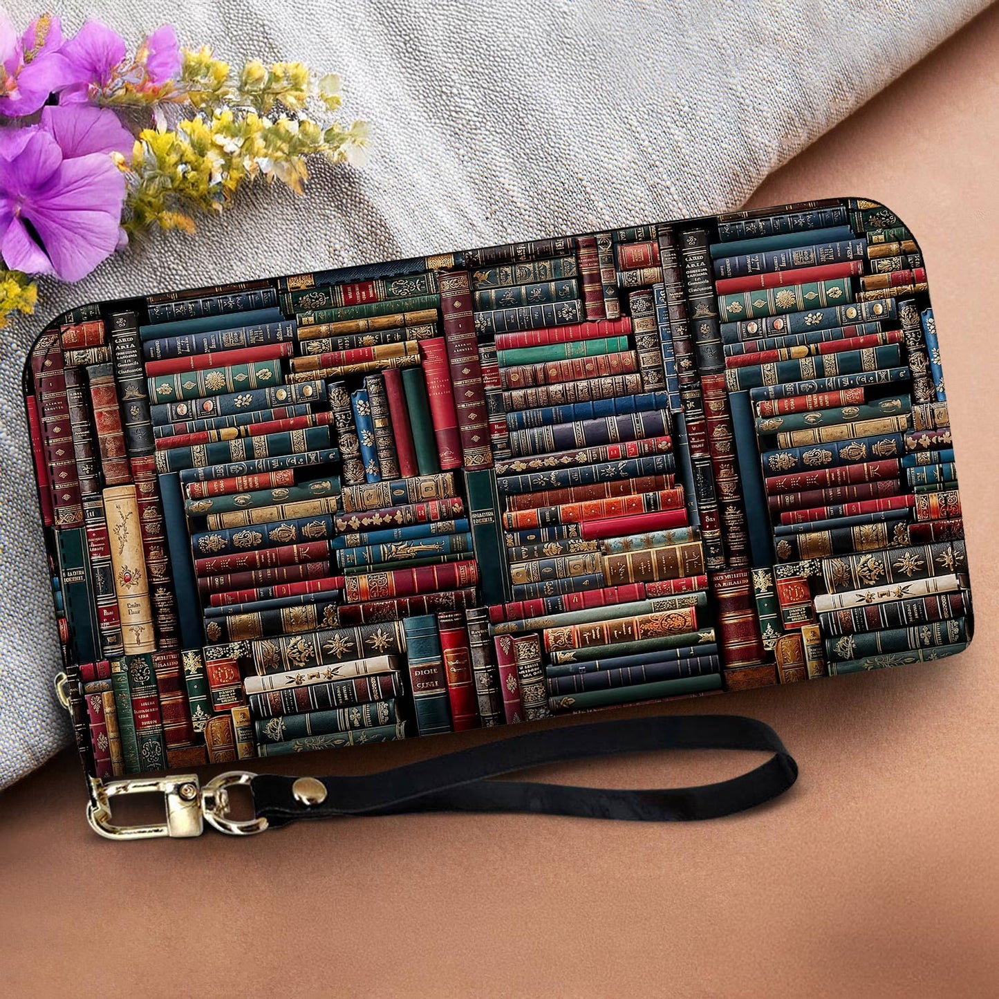 Lorva Leather Wallet Vintage Library Charm