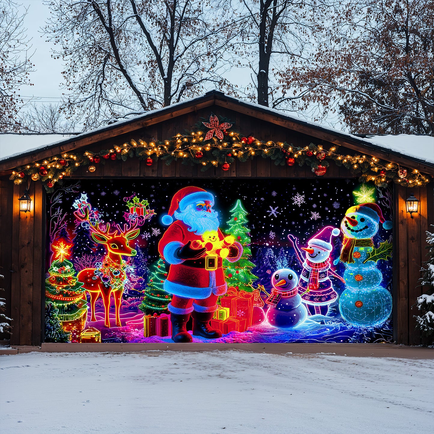 Lorva Christmas Garage Door Banner Decoration Neon Christmas Family