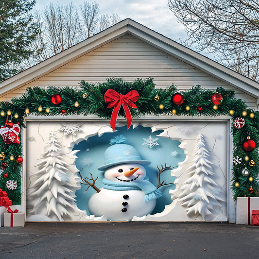 Lorva Christmas Garage Door Banner Decoration Broken Wall Christmas Snowman