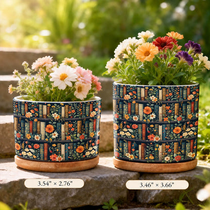 Lorva Ceramic Plant Pot Vintage Floral Bookshelf