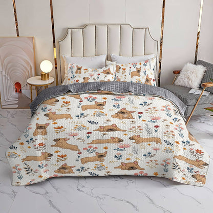 Lorva French Bulldog All Season Quilt 3-Piece Set Happy Field Flowers