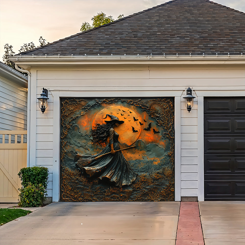 Lorva Witch Garage Door Banner Decoration Rustic Autumn Witch