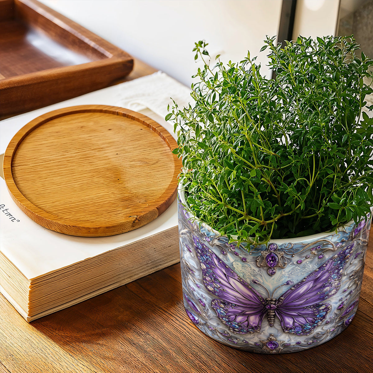 Lorva Ceramic Plant Pot Gentle Purple Butterfly