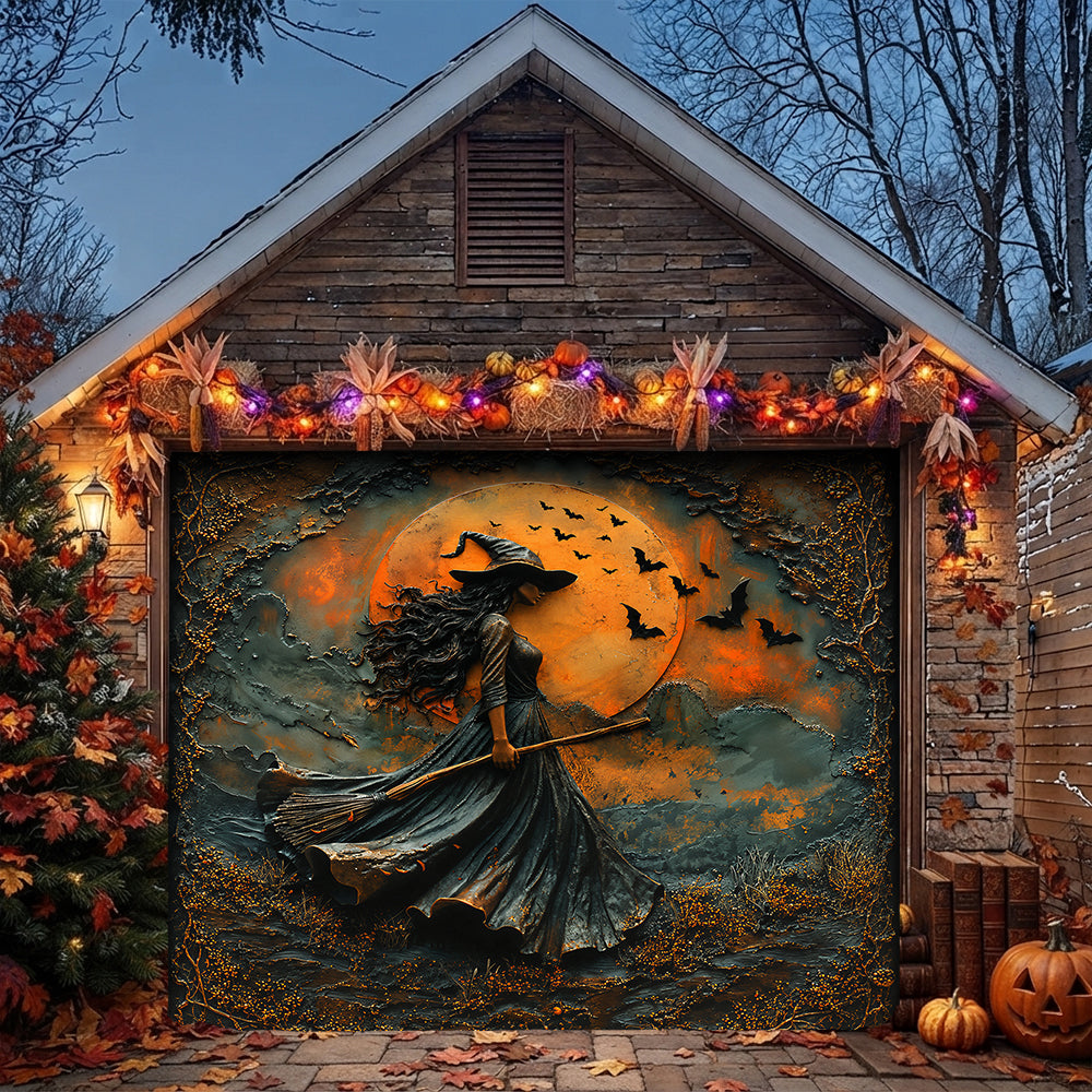 Lorva Witch Garage Door Banner Decoration Rustic Autumn Witch