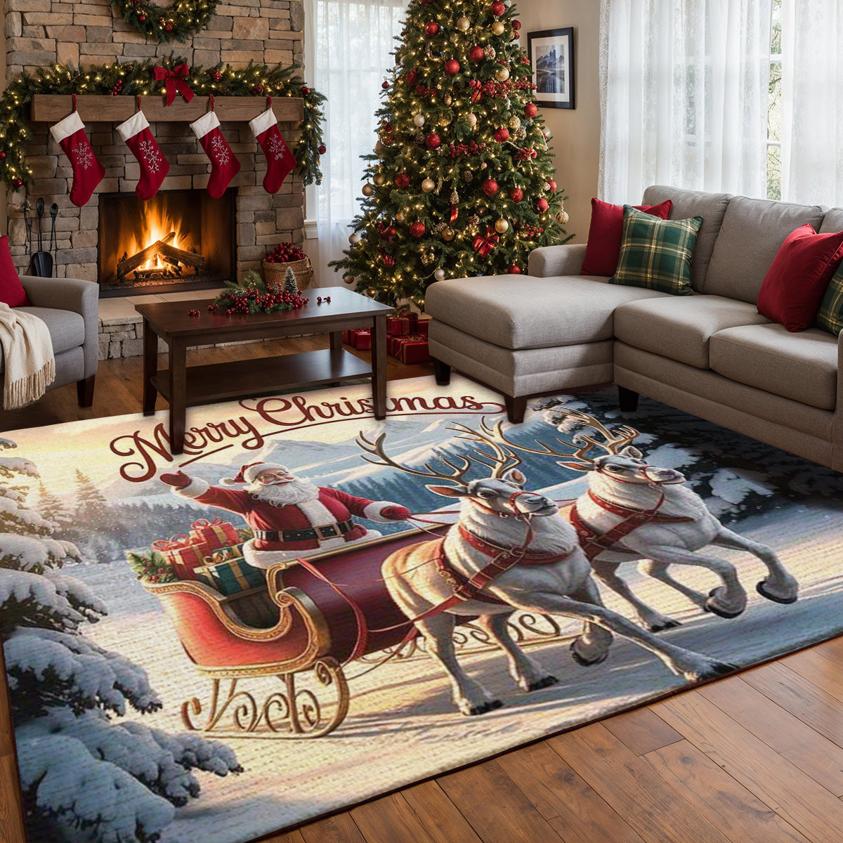 Lorva Christmas Area Rug Merry Christmas