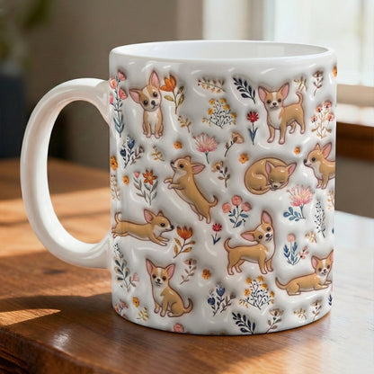 Lorva Chihuahua Flat Print Mug Happy Field Flowers