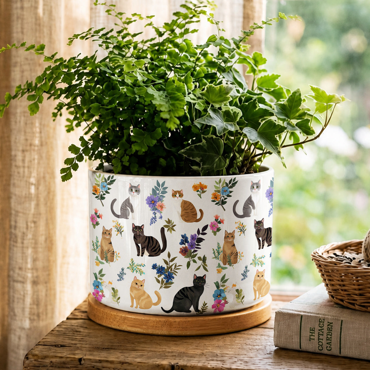 Lorva Ceramic Plant Pot Cute Floral Cats