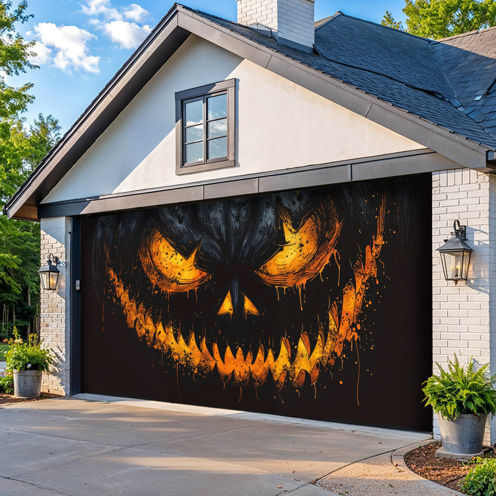 Lorva Halloween Garage Door Banner Decoration Sinister Pumpkin Face