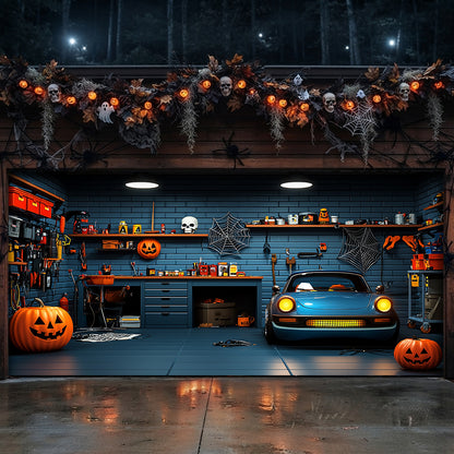 Lorva Halloween Garage Door Banner Decoration Spooky Muscle Car